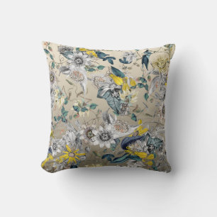Elegant Modern Vintage Gold Grey Yellow Floral Cushion