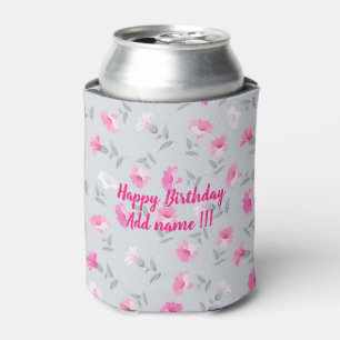 Elegant Modern Vintage Trendy Floral Can Cooler