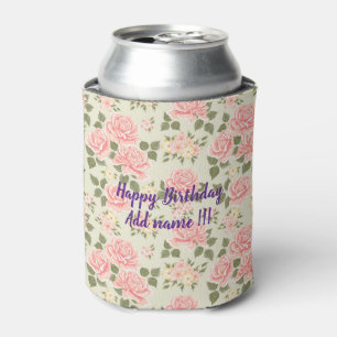 Elegant Modern Vintage Trendy Floral Can Cooler