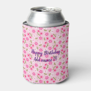 Elegant Modern Vintage Trendy Floral Can Cooler