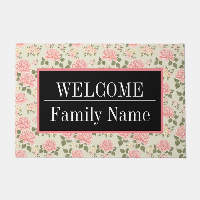 Elegant Modern Vintage Trendy Floral Doormat (Front)