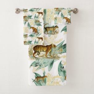 Elegant Modern Vintage Tropical Jungle Tiger Bath Towel Set