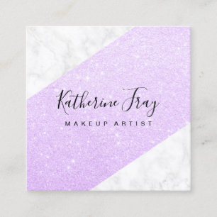 Elegant modern violet glitter white marble makeup square business card