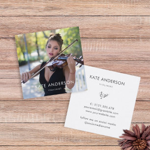 Elegant Modern Violinist Musician Photo Square Business Card