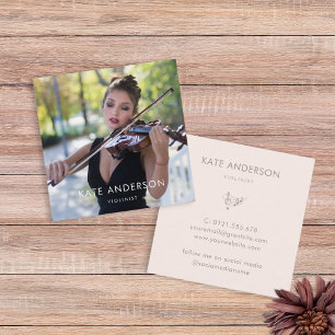 Elegant Modern Violinist Musician Photo Square Business Card