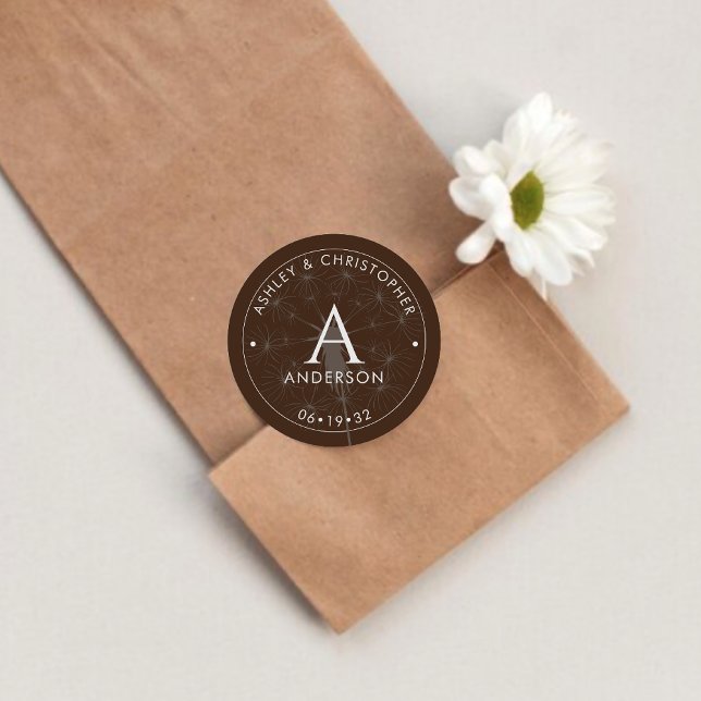 Elegant Modern Walnut Brown Wedding Classic Round Sticker (Creator Uploaded)