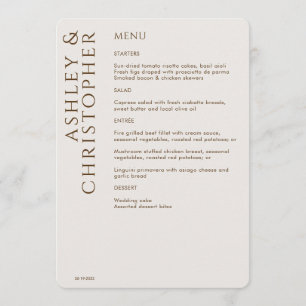 Elegant Modern Walnut Brown Wedding Menu