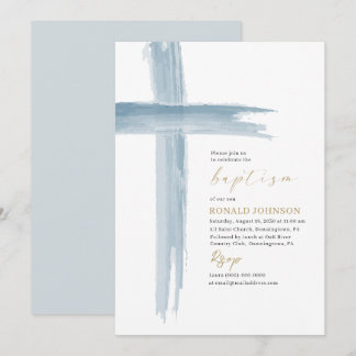 Elegant Modern Watercolor Baptism Cross Invitation