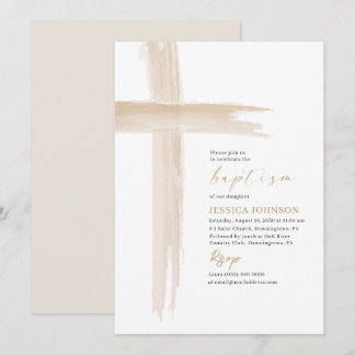Elegant Modern Watercolor Baptism Cross Invitation