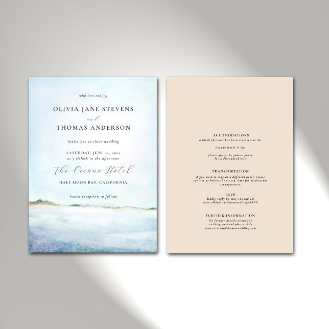 Elegant Modern Watercolor Beach All in One Wedding Invitation (Creator Uploaded)