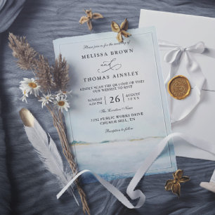 Elegant Modern Watercolor Beach QR Code Wedding Invitation