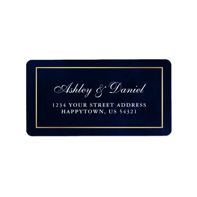 Elegant Modern Watercolor Blue Gold Wedding Label (Front)