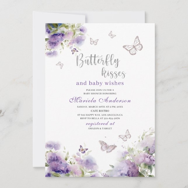 Elegant Modern  Watercolor Butterfly kisses Baby S Invitation (Front)