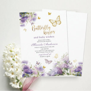 Elegant Modern Watercolor Butterfly kisses Baby S Invitation