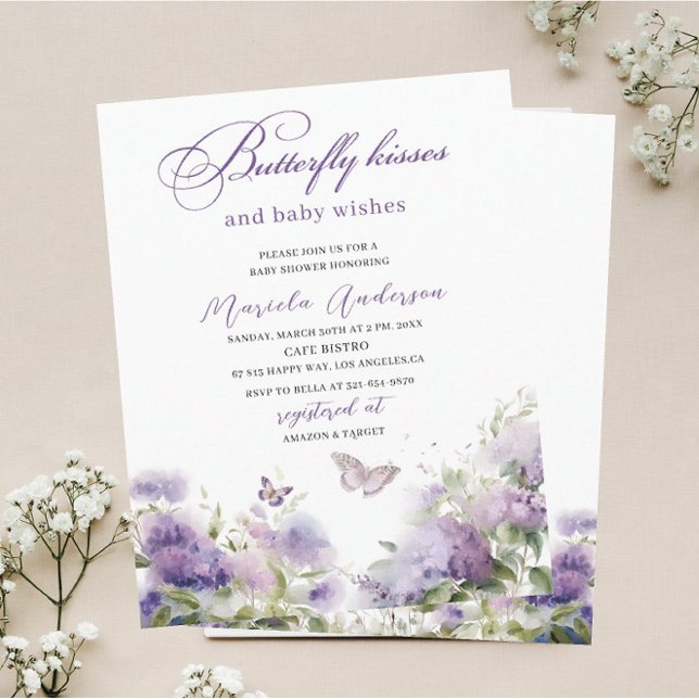 Elegant Modern  Watercolor Butterfly kisses Baby S Invitation (Creator Uploaded)