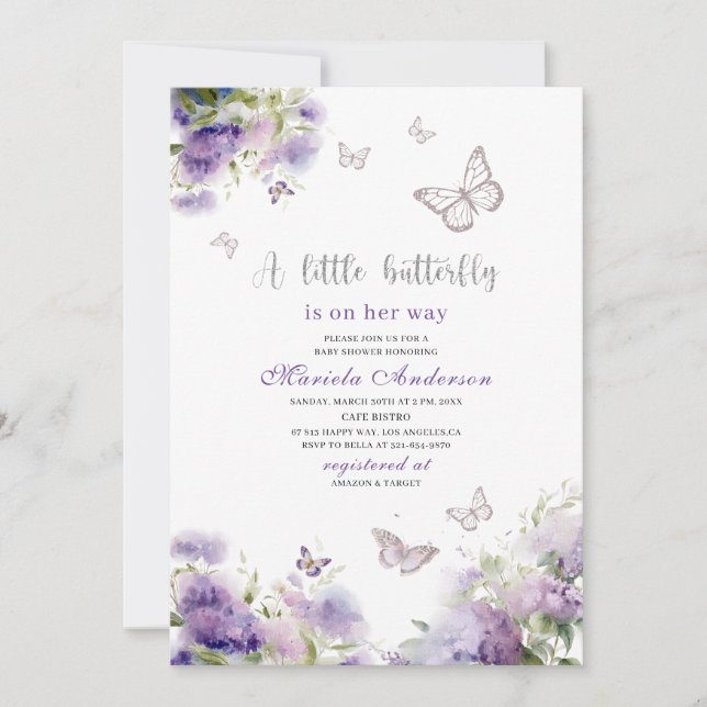 Elegant Modern  Watercolor Butterfly kisses Baby S Invitation (Front)