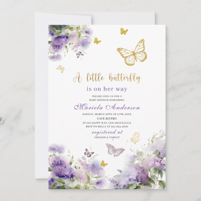 Elegant Modern  Watercolor Butterfly kisses Baby S Invitation (Front)