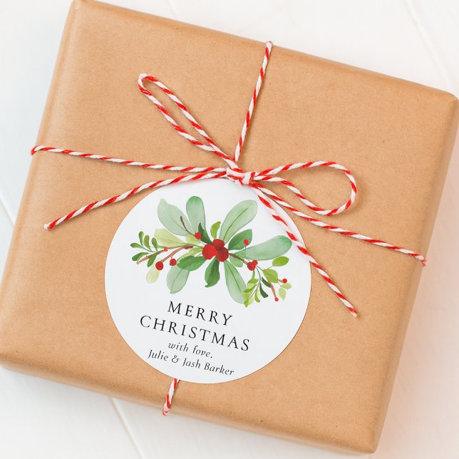 Elegant Modern Watercolor Christmas Botanical Classic Round Sticker (Creator Uploaded)
