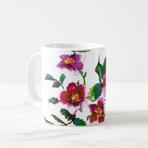 Elegant modern watercolor dark pink wildflowers coffee mug
