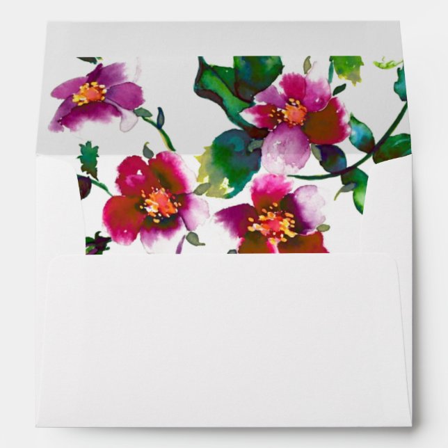 Elegant modern watercolor dark pink wildflowers envelopes (Back (Bottom))