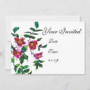 Elegant modern watercolor dark pink wildflowers invitation