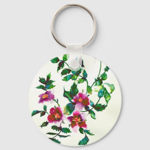 Elegant modern watercolor dark pink wildflowers key ring