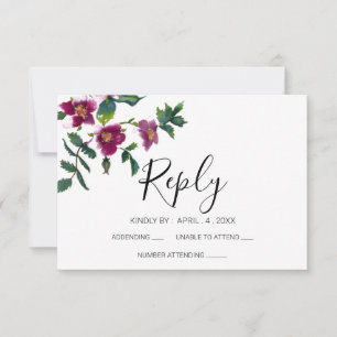 Elegant modern watercolor dark pink wildflowers RSVP card