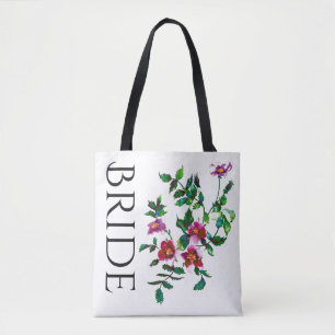 Elegant modern watercolor dark pink wildflowers tote bag