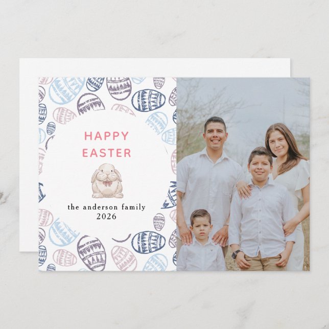 Elegant Modern Watercolor Eggs Happy Easter Photo Holiday Card (Front/Back)