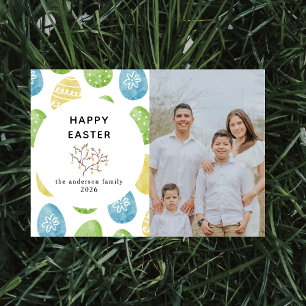 Elegant Modern Watercolor Eggs Happy Easter Photo Holiday Card