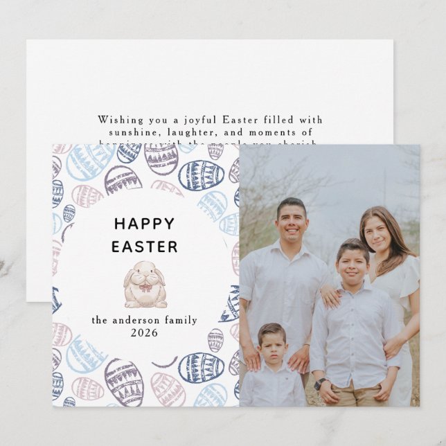 Elegant Modern Watercolor Eggs Happy Easter Photo Holiday Card (Front/Back)