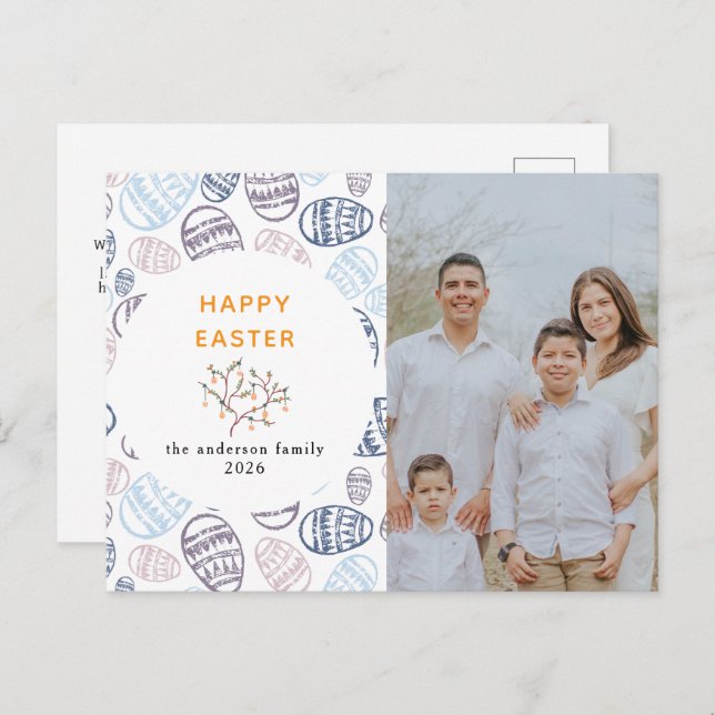 Elegant Modern Watercolor Eggs Happy Easter Photo Holiday Postcard (Front/Back)