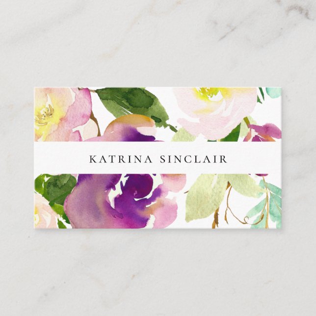 Elegant Modern Watercolor Floral Business Card (Front)