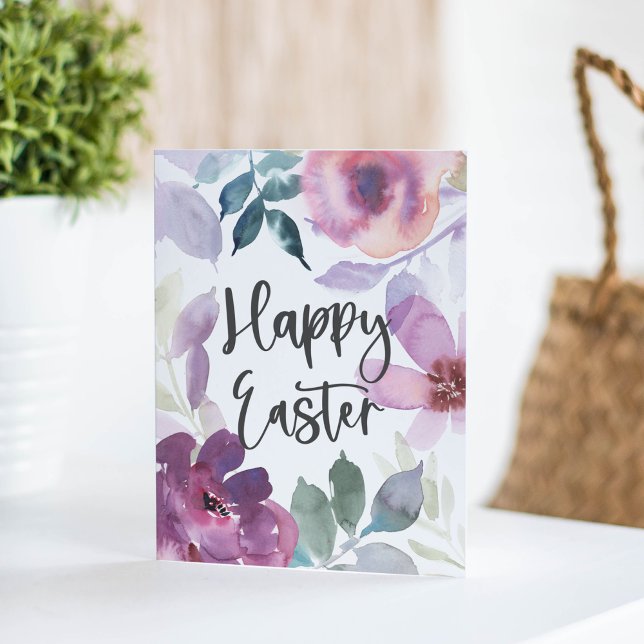 Elegant Modern Watercolor Floral Happy Easter Card (Creator Uploaded)