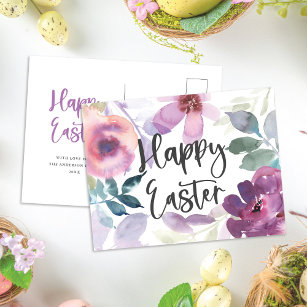 Elegant Modern Watercolor Floral Happy Easter Postcard