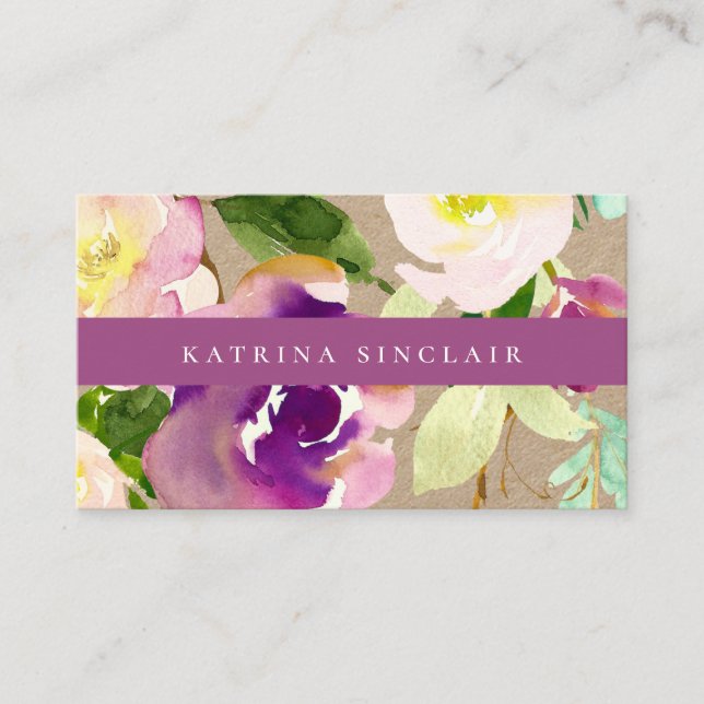Elegant Modern Watercolor Floral Kraft Business Card (Front)
