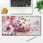 Elegant Modern Watercolor Floral Personalised Name Desk Mat<br><div class="desc">Elegant Modern Watercolor Floral Personalised Name Desk Mat features a purple pink watercolor flower with leaves and personalised with your name in modern calligraphy script. Perfect gift for family and friends for birthday, Christmas, Mother's Day, Grandparents, sister, wife, girlfriend, partner, best friends, work colleagues and more. Designed by ©Evco Studio...</div>