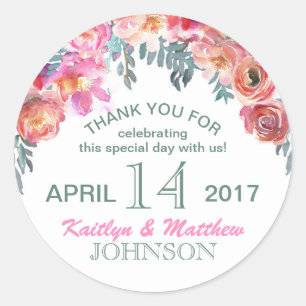 Elegant Modern Watercolor Floral Wedding Classic Round Sticker