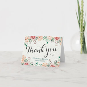 Elegant Modern Watercolor Floral Wedding Thank You Card