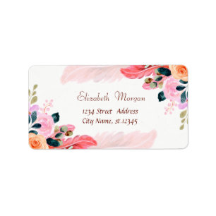 Elegant Modern Watercolor Flowers Feather Label