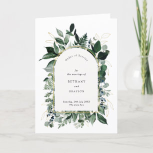 Elegant Modern Watercolor Greenery Bi fold wedding Programme