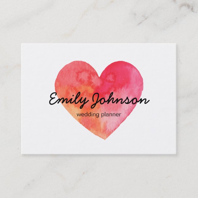 Elegant modern watercolor heart business card (Front)