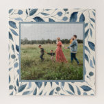 Elegant Modern Watercolor Leaves Blue Custom Photo Jigsaw Puzzle<br><div class="desc">Elegant Modern Watercolor Leaves Blue Custom Photo Puzzle</div>