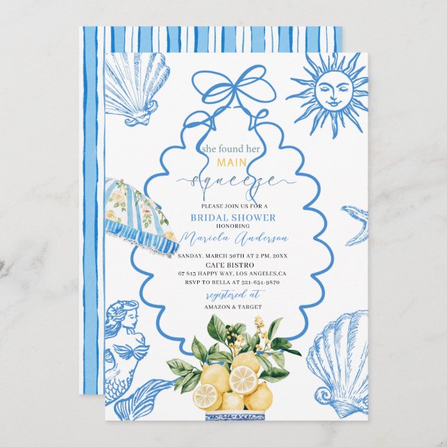 Elegant Modern  Watercolor Main squeeze bridal sho Invitation (Front/Back)