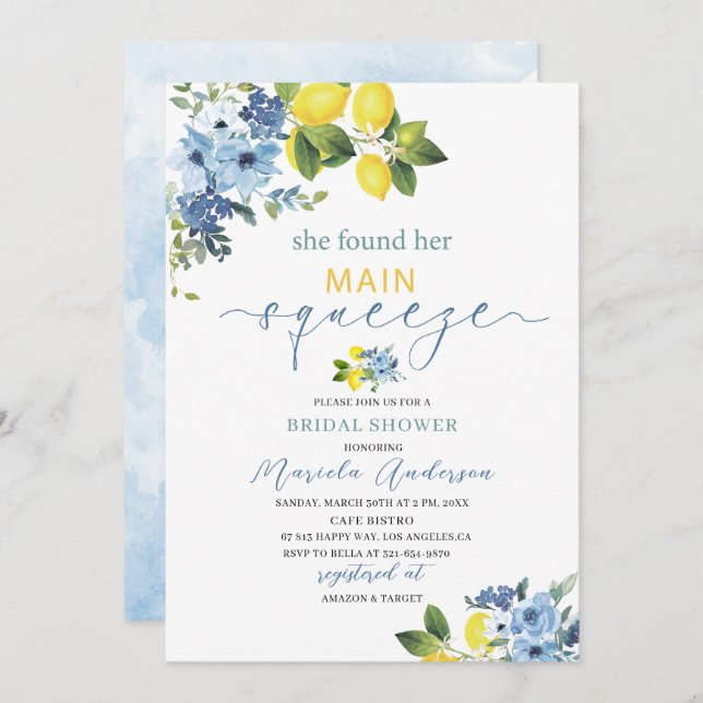 Elegant Modern  Watercolor Main squeeze bridal sho Invitation (Front/Back)