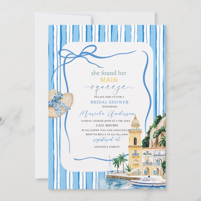 Elegant Modern  Watercolor Main squeeze bridal sho Invitation (Front)