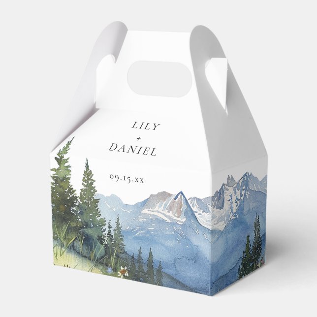 Elegant Modern Watercolor Mountain Wedding Favour Box (Front Side)