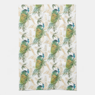 Elegant Modern Watercolor Peacock Floral Pattern Tea Towel