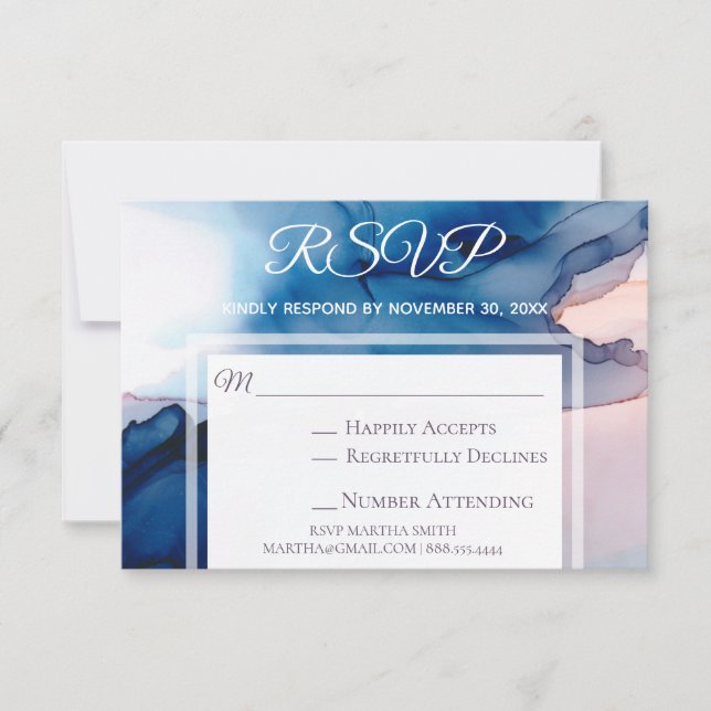 *~*  Elegant  Modern Watercolor RSVP Wedding RSVP (Front)