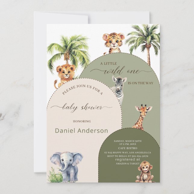 Elegant Modern  Watercolor Wild one Baby Shower Invitation (Front)